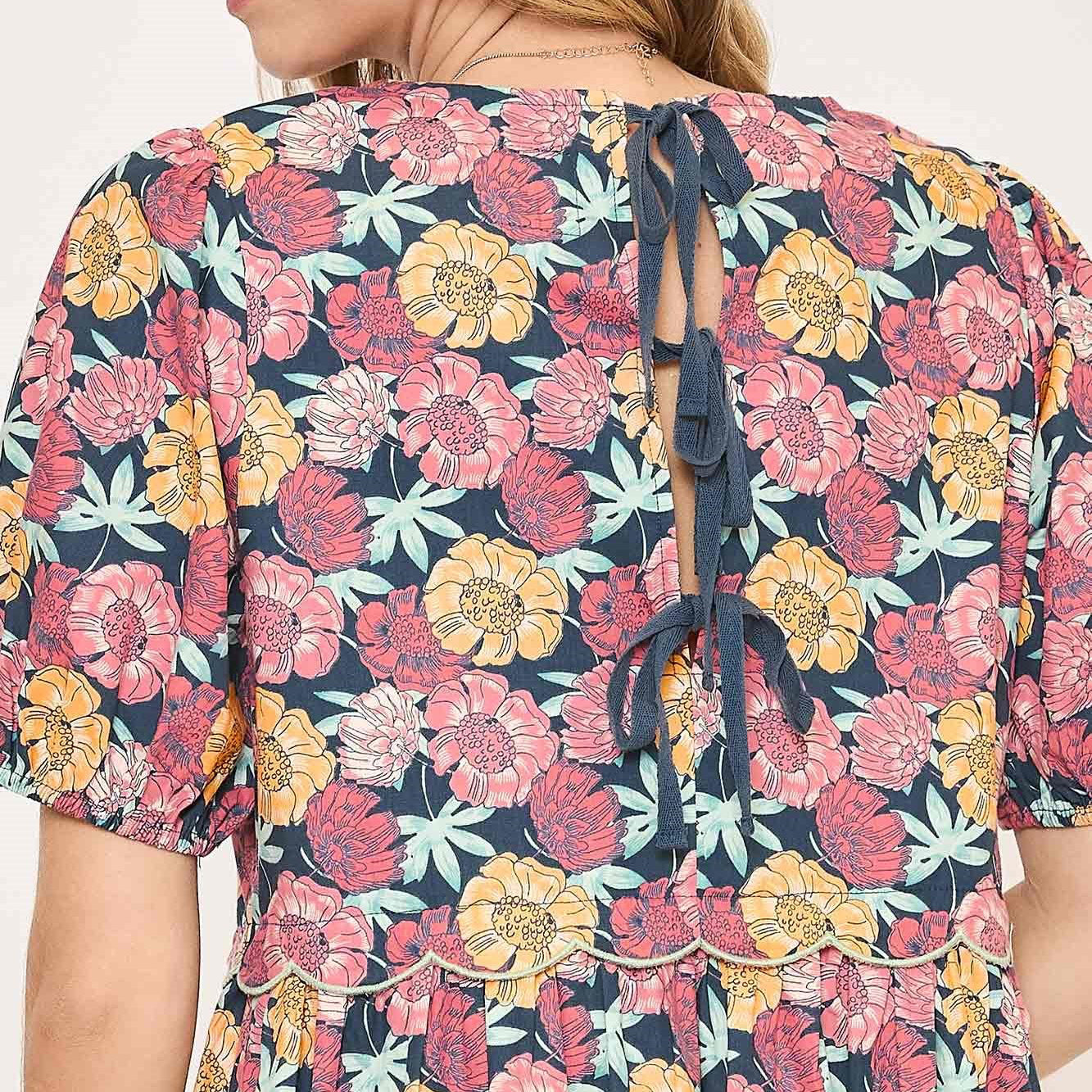Blue Floral Back-Tie Dress