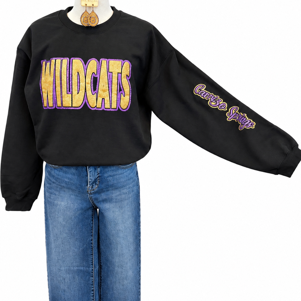 Glitter/Puff Wildcats on Black Sweatshirt