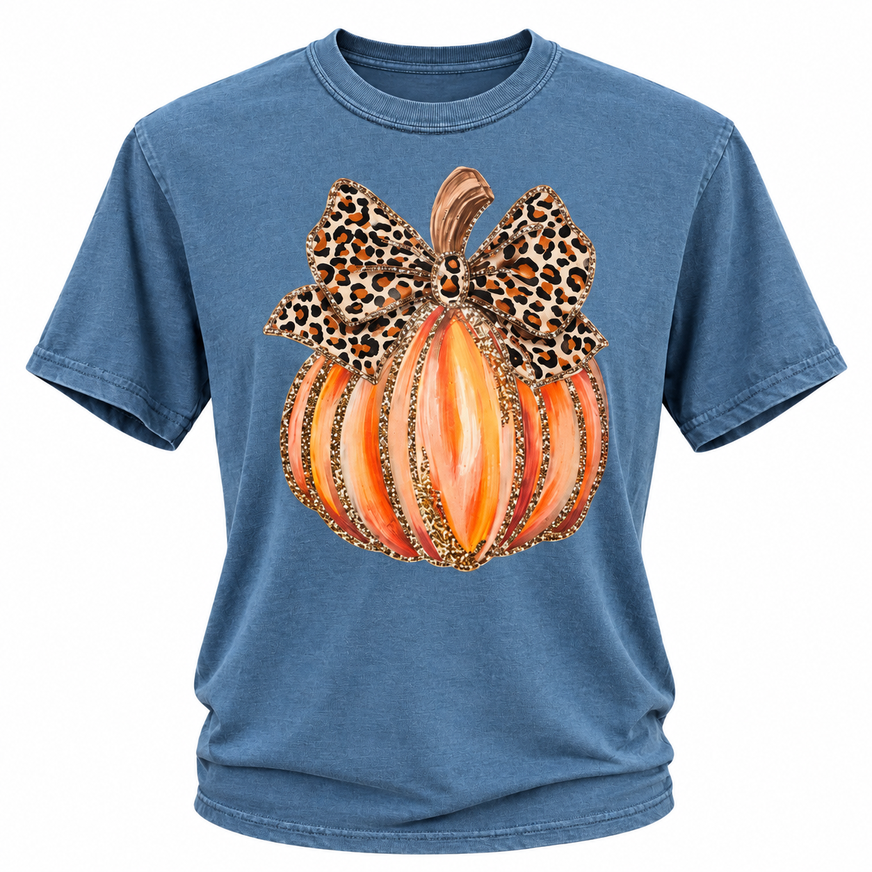 Glitter Pumpkin on Denim Blue Tee