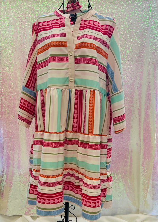 Multi-color Dress With Bright Colored Stripes