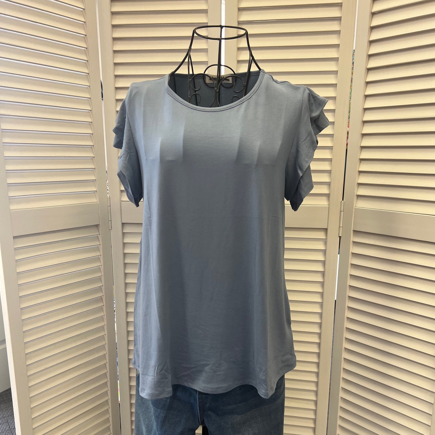 Country Blue Ruffle Sleeve Top