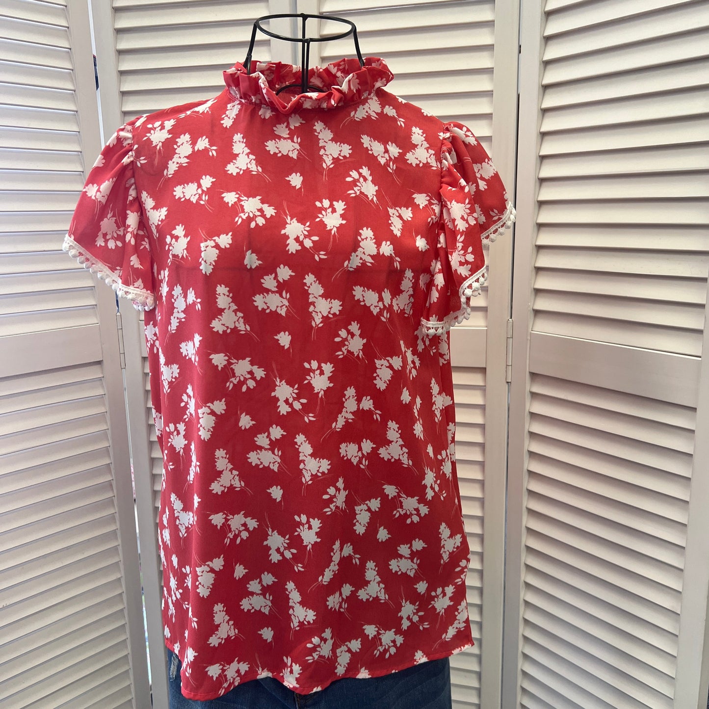 Coral Pom Sleeve Blouse