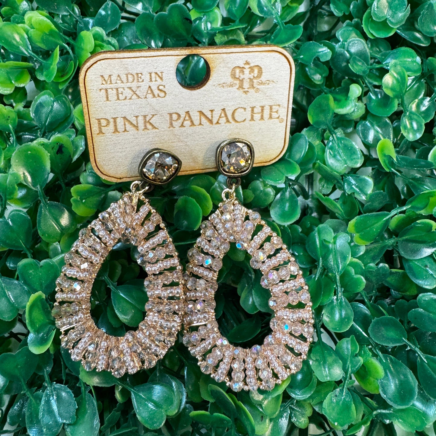 Beige Beaded Teardrop Earrings
