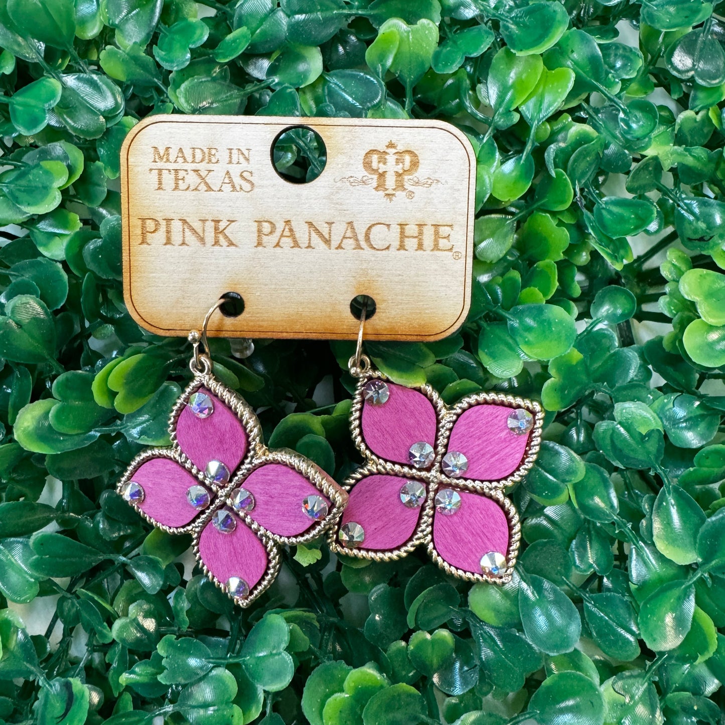 Pink Clover Cross Earrings