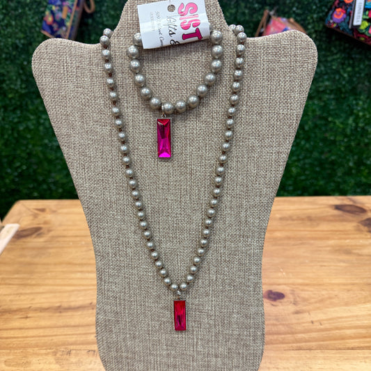 Pink Crystal Necklace and Bracelet