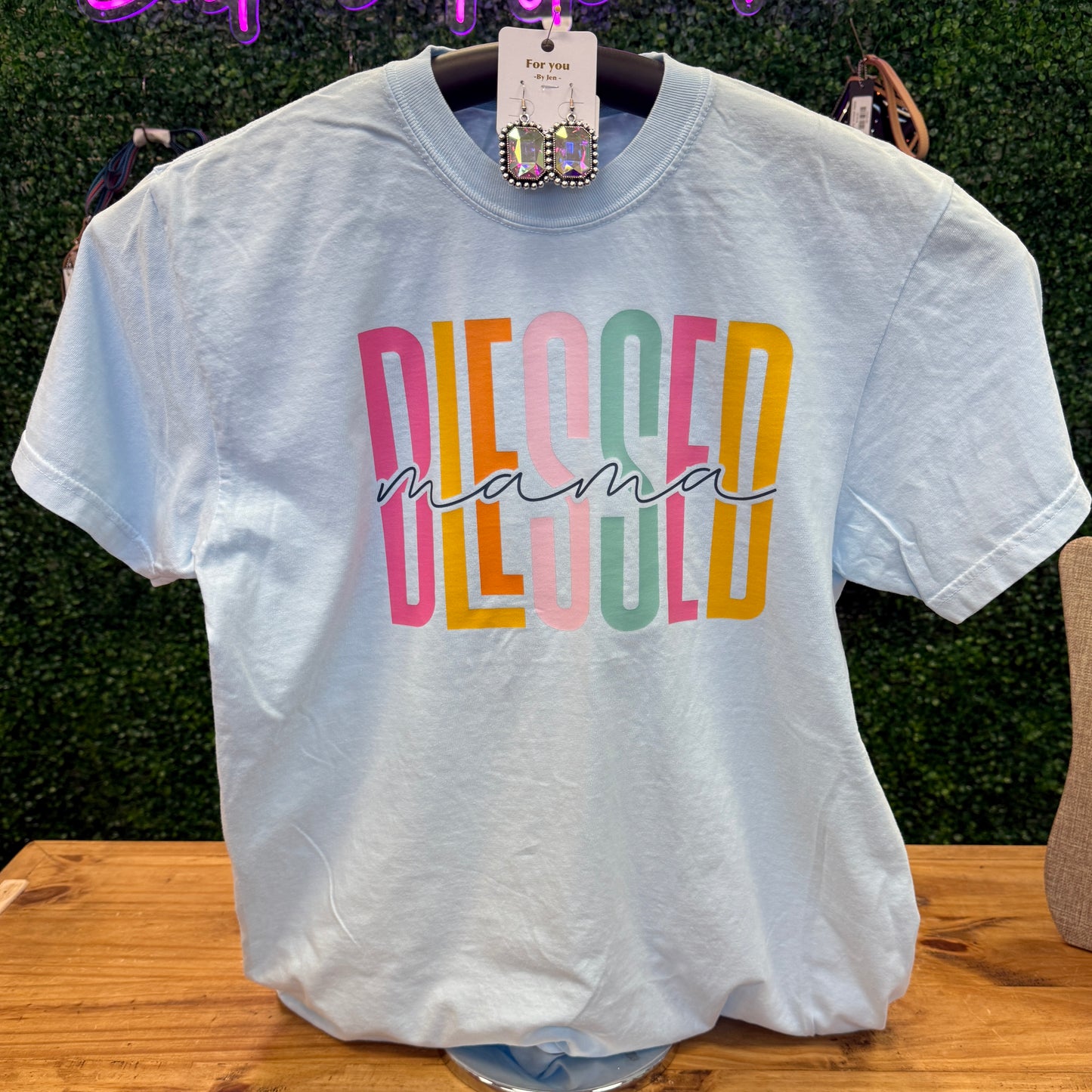 Blessed Mama on Light Blue Tee