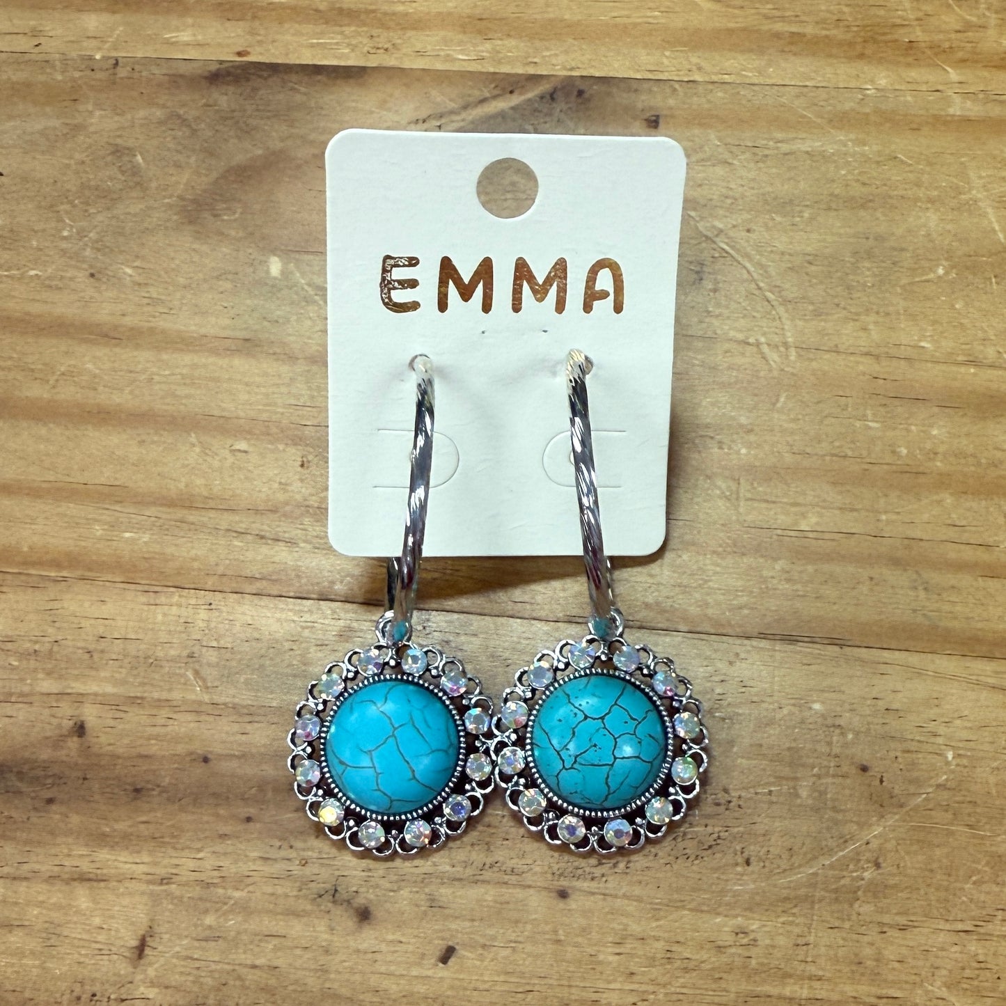 Turquoise & Crystal Hoops