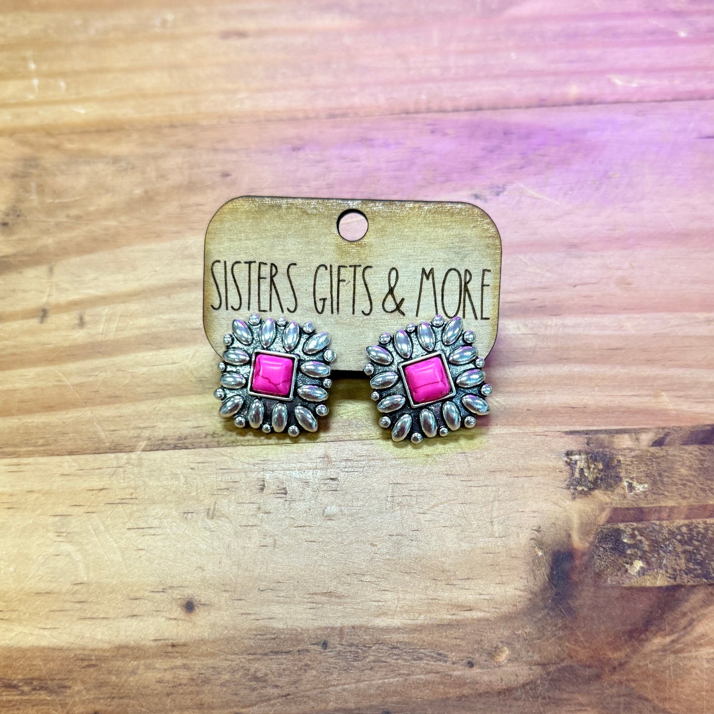 Pink & Silver Square Earrings
