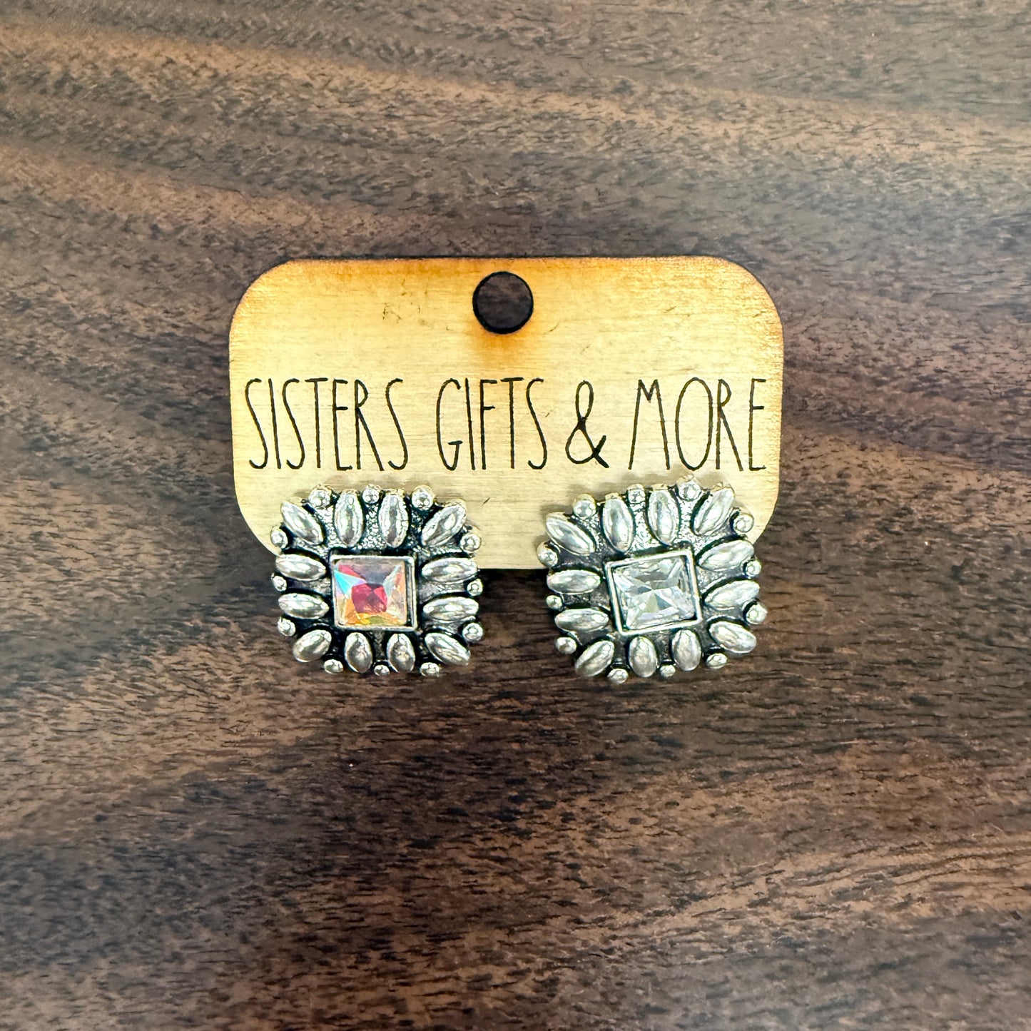 Crystal & Silver Square Earrings