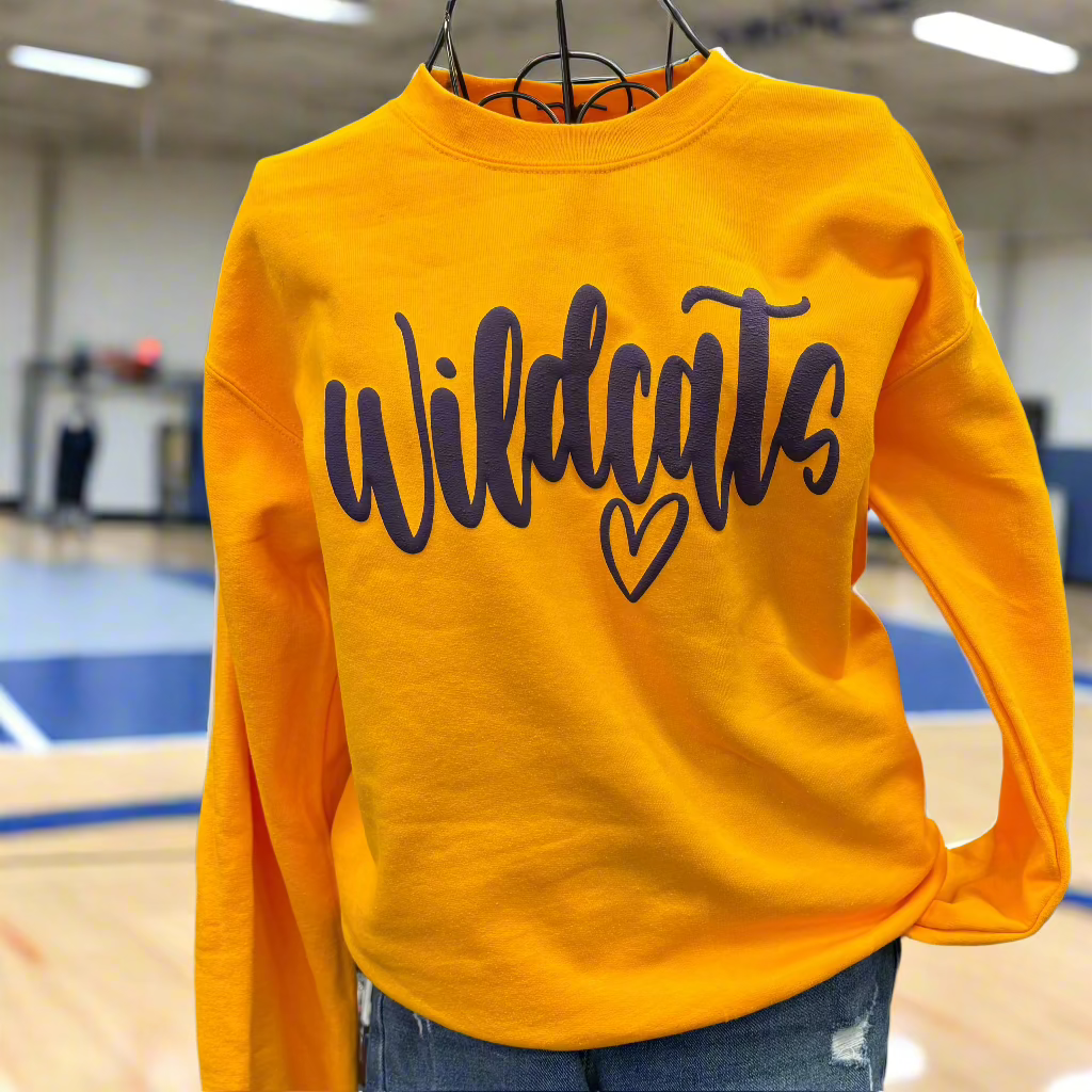 Purple Wildcats Puff on Gold Sweatshirt