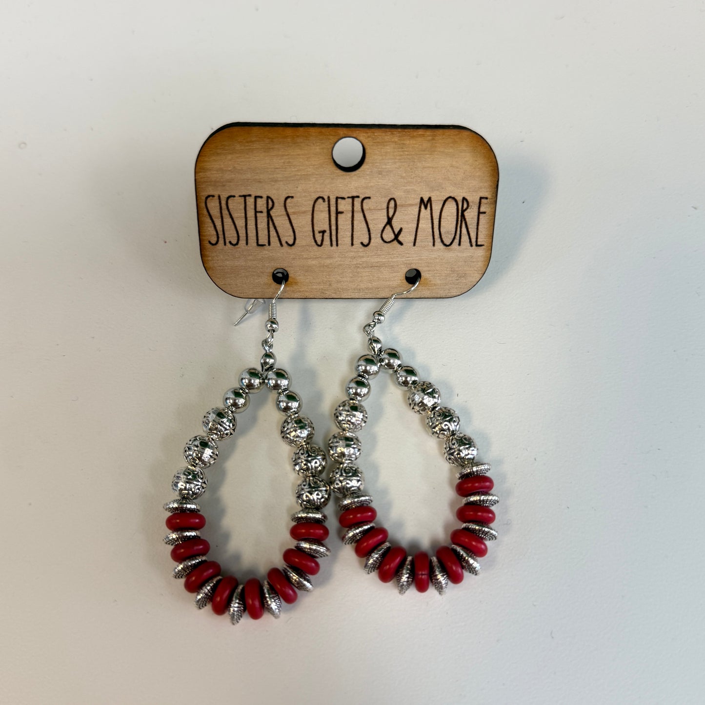 Red/Silver Teardrop Earrings