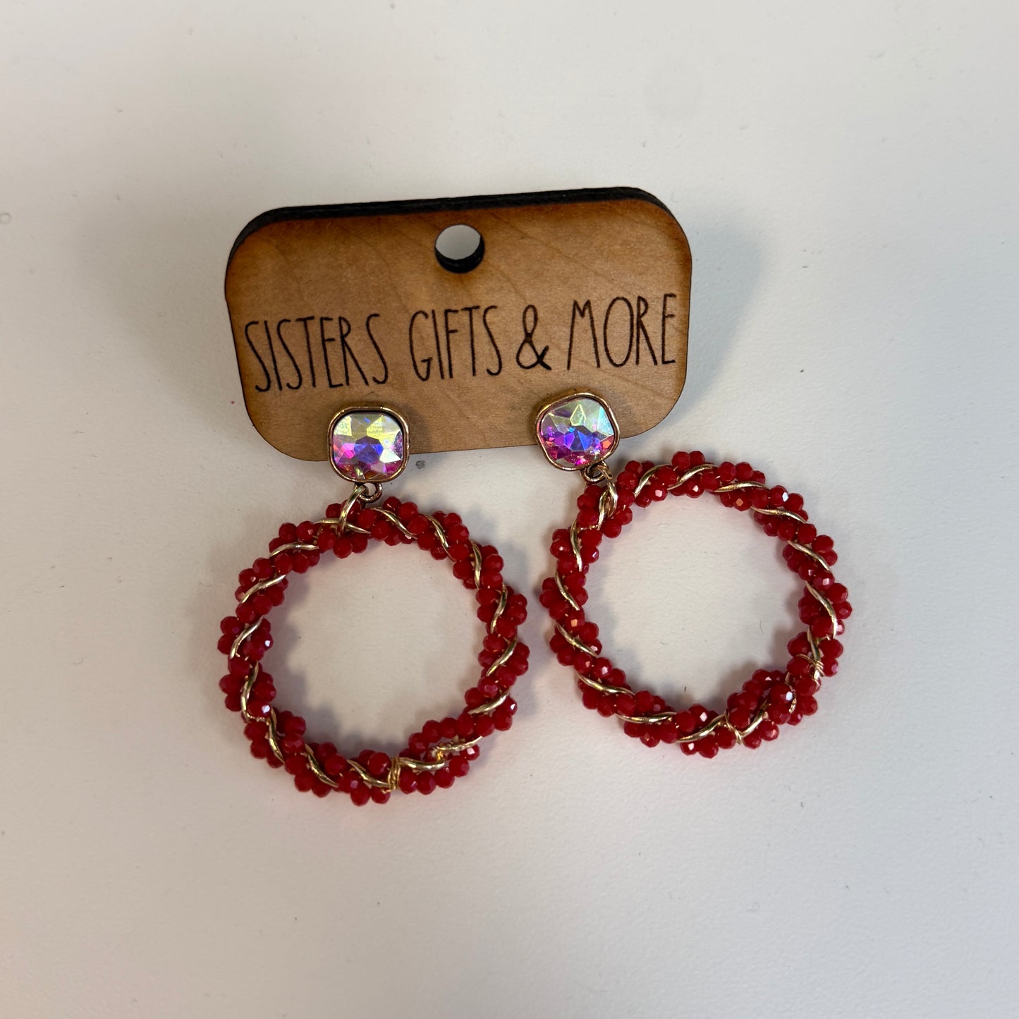 Red/Gold Beaded Swirl Earrings