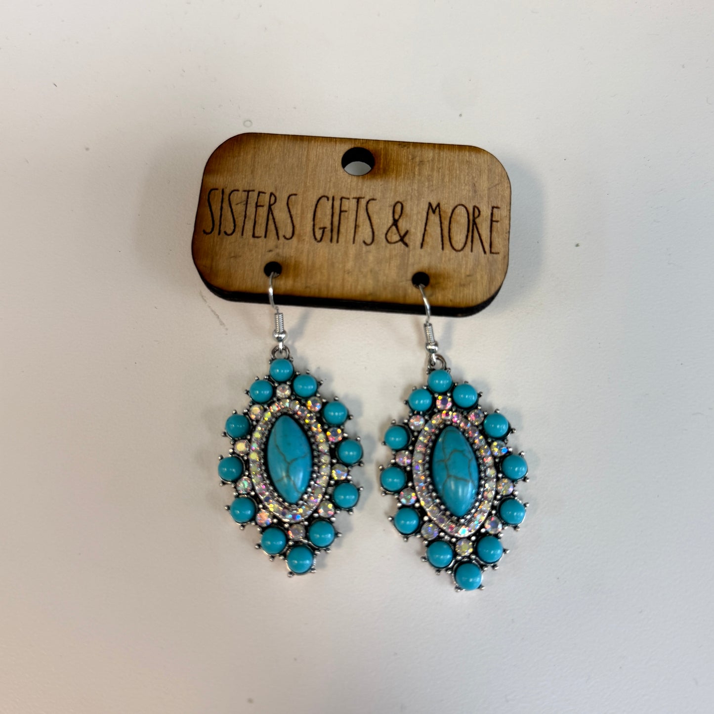 Turquoise Earrings w/Crystals