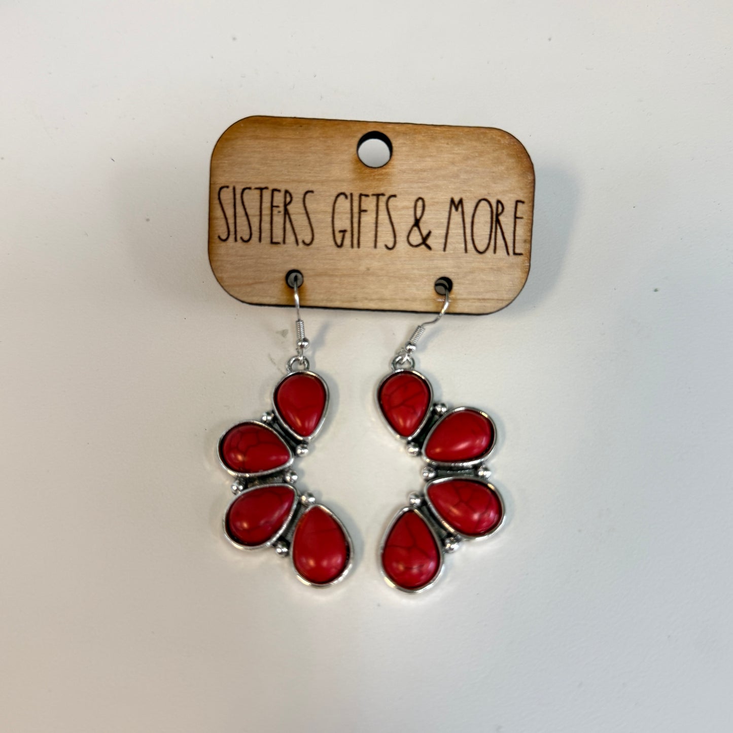 4 Stone Red Curved Earrings