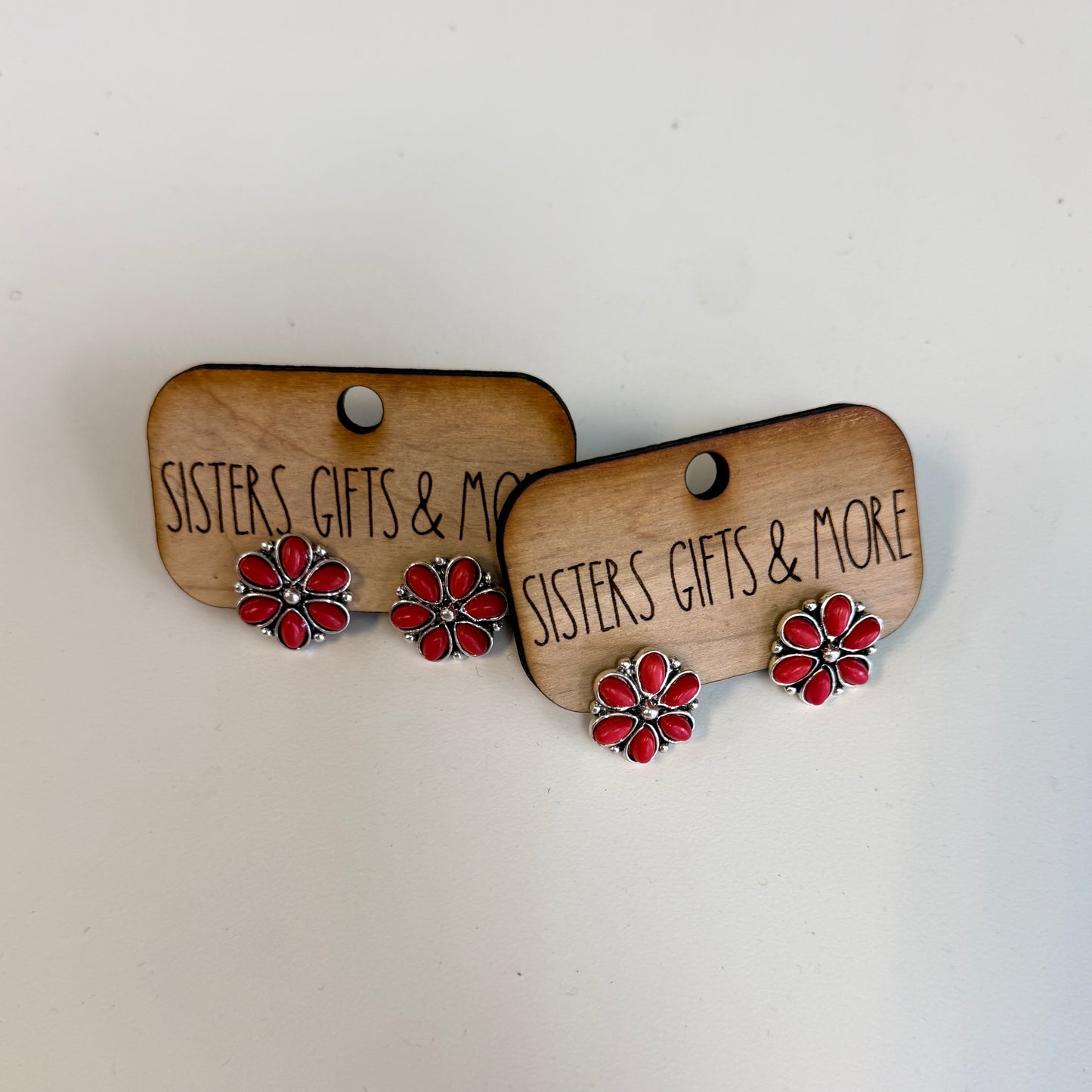 Red Stones Flower Shaped Earrings