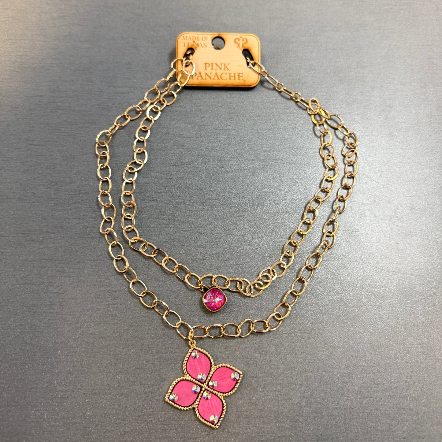 Pink Clover Cross Necklace