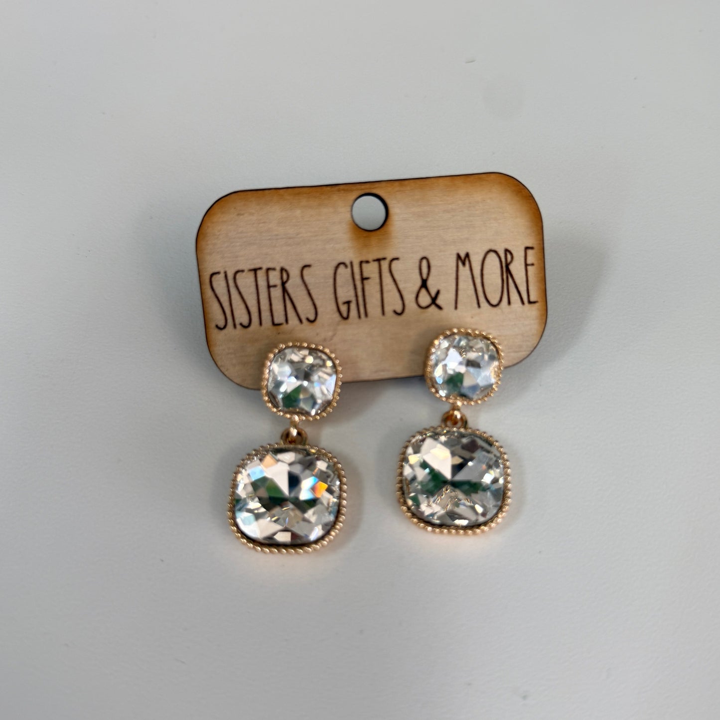 Crystal/Gold Rounded Square Earrings