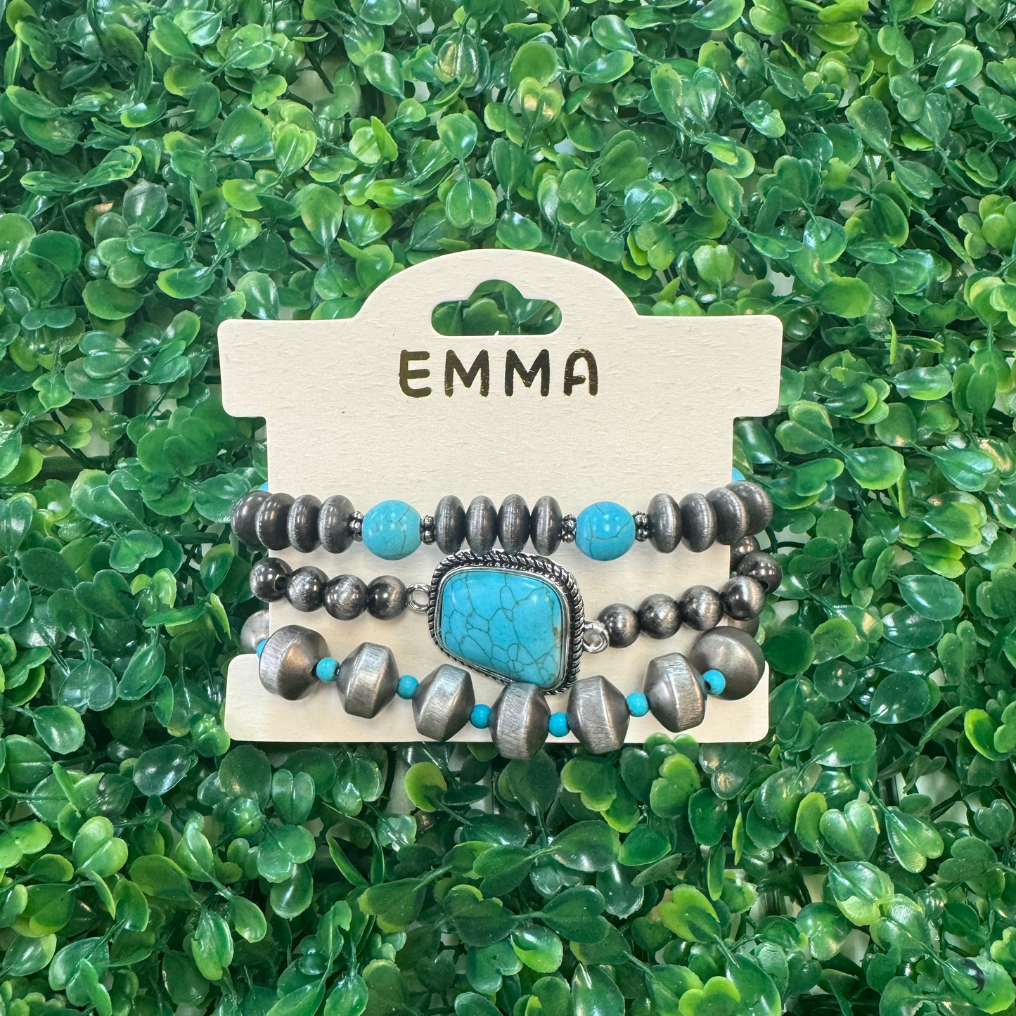 Large Turquoise Stone Stacked Bracelets