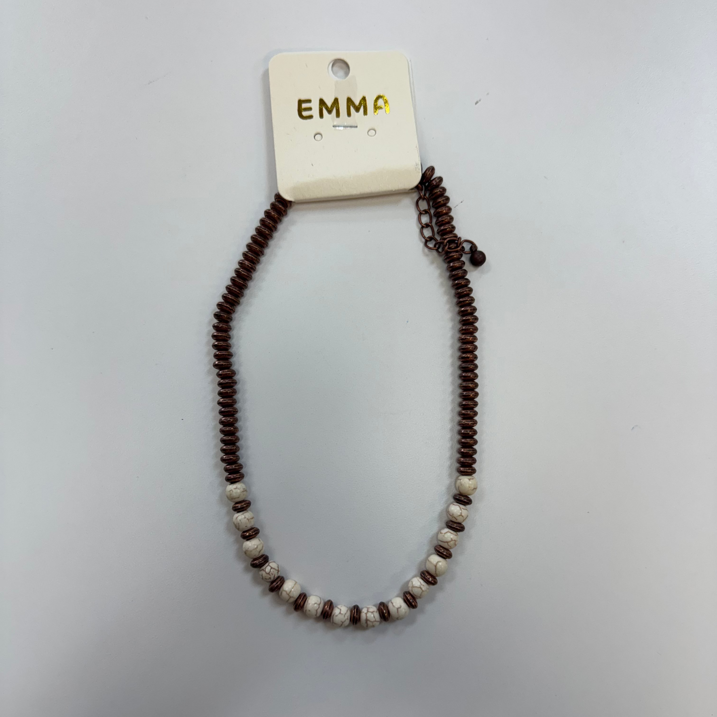 Flat Copper/Round White Beaded Necklace