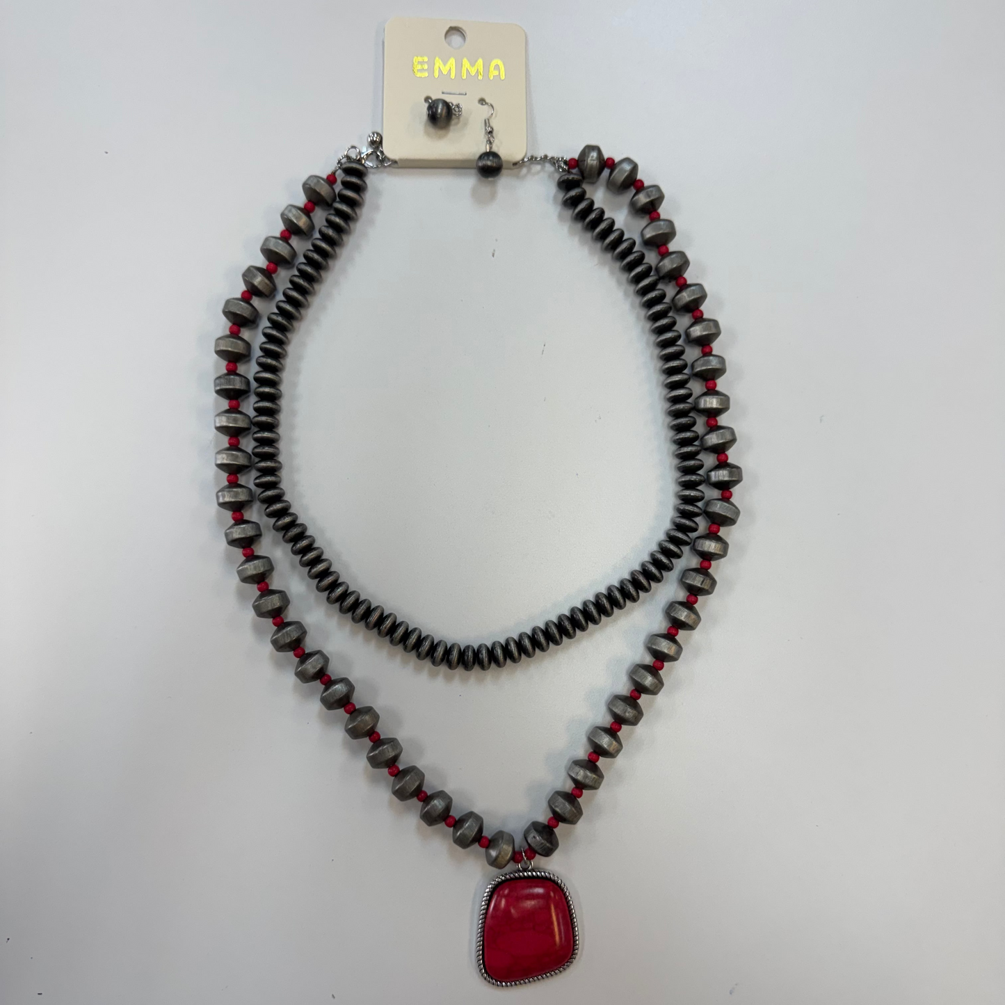 Large Red Stone Necklace Set