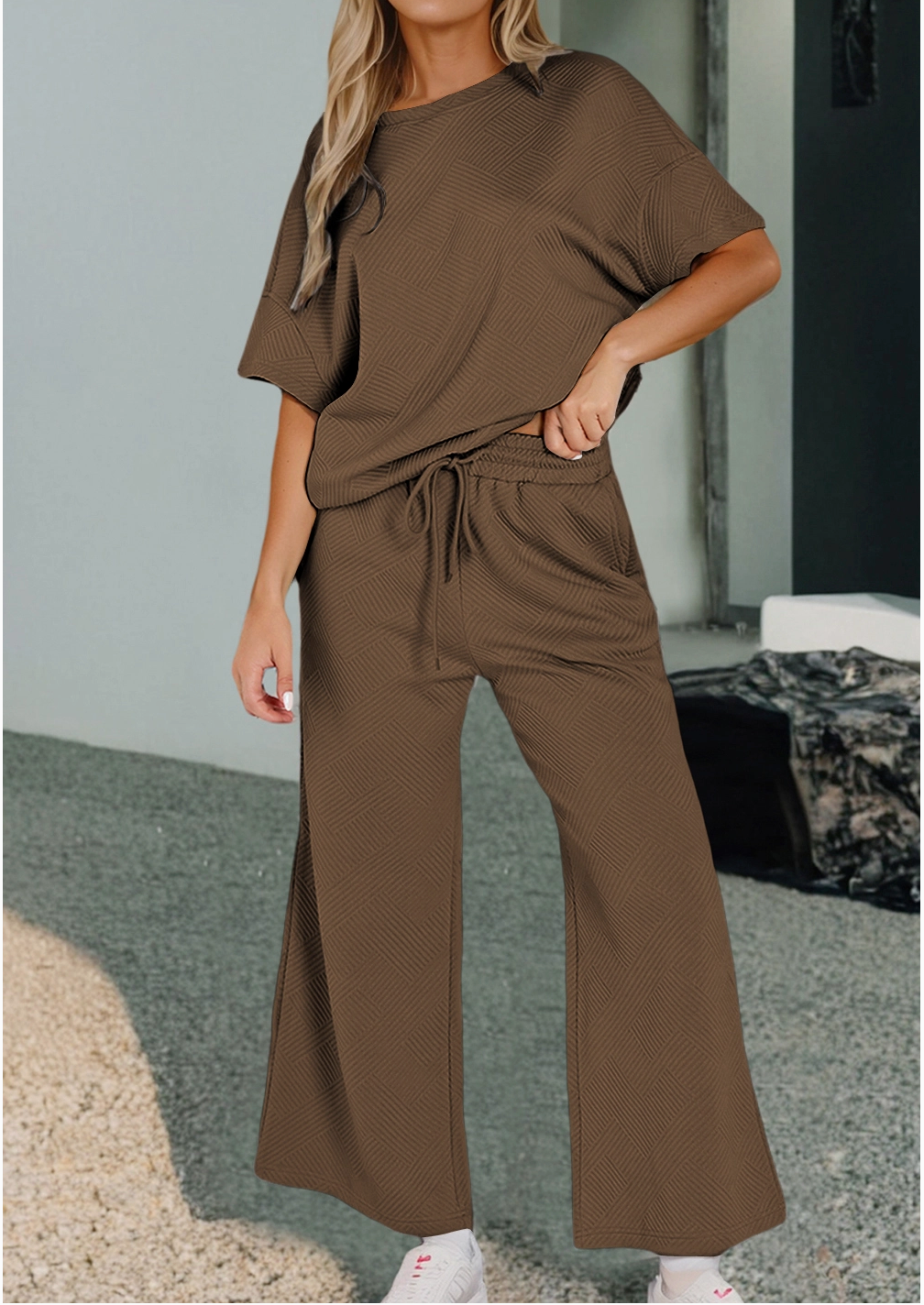 Caramel Brown Textured Top & Pants
