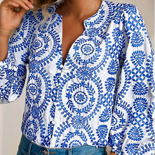 Blue Boho Vintage Print Top