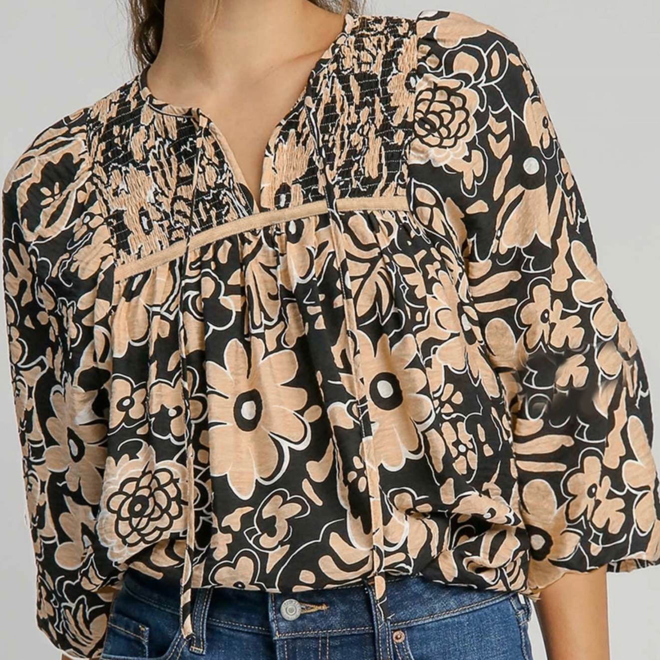 Black Floral Boho Blouse