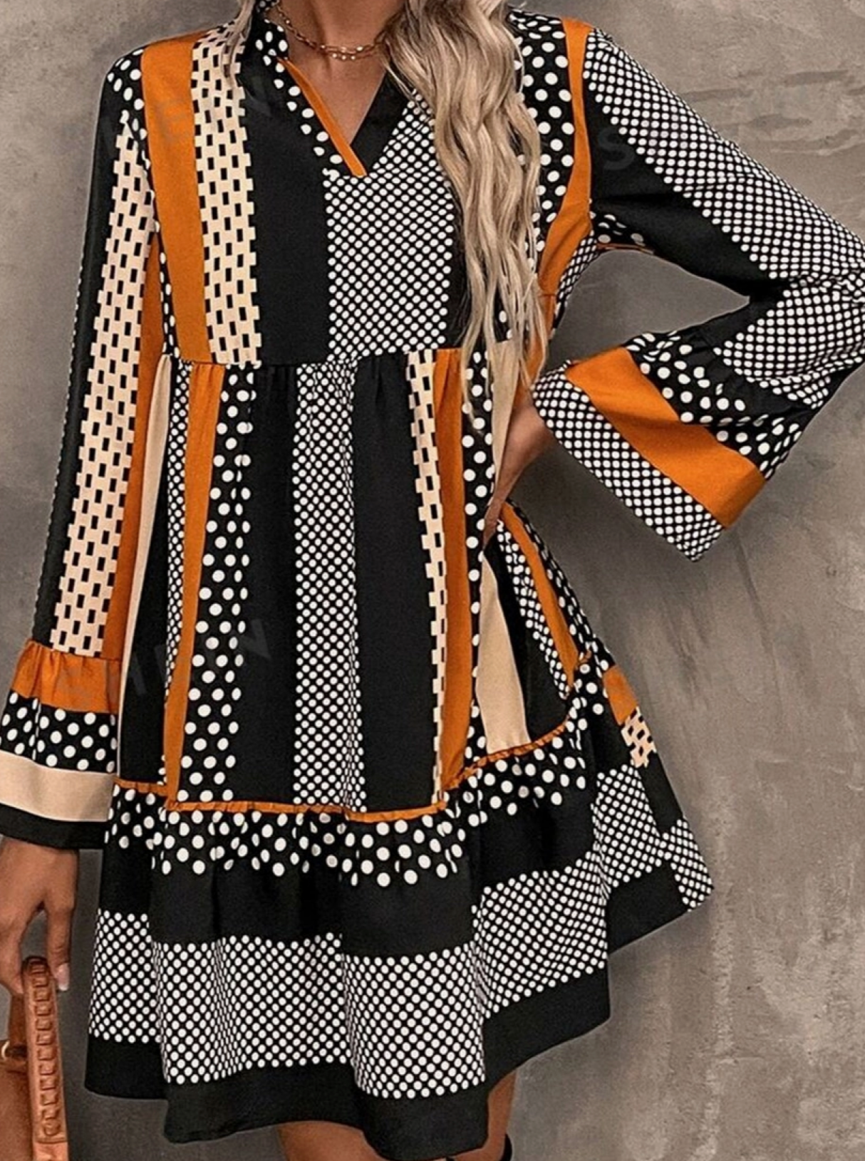 Black & Orange Striped/Polka Dot Dress