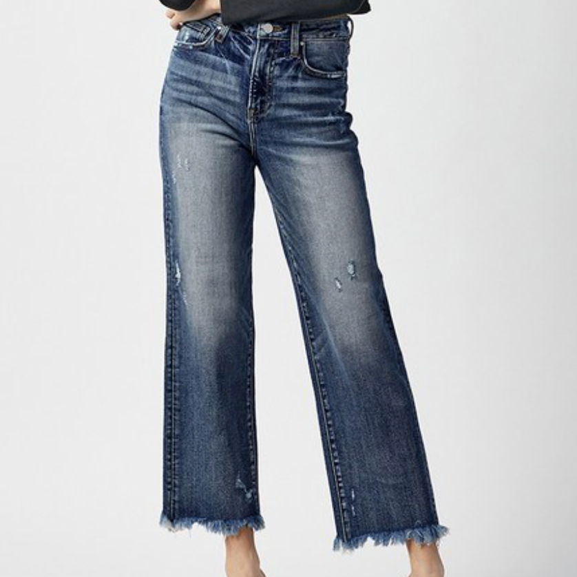 Risen HR Crop Frayed Hem Plus Jeans