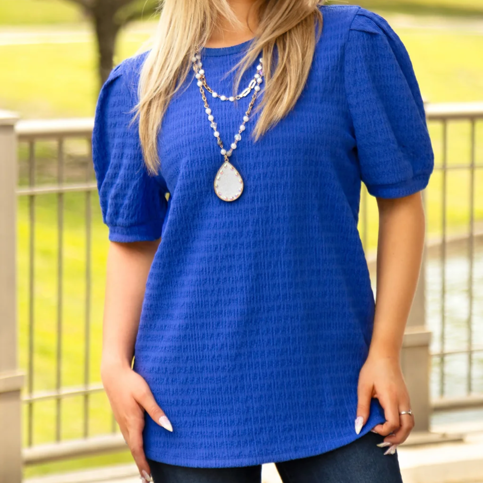 Royal Blue Puffed Sleeve Top