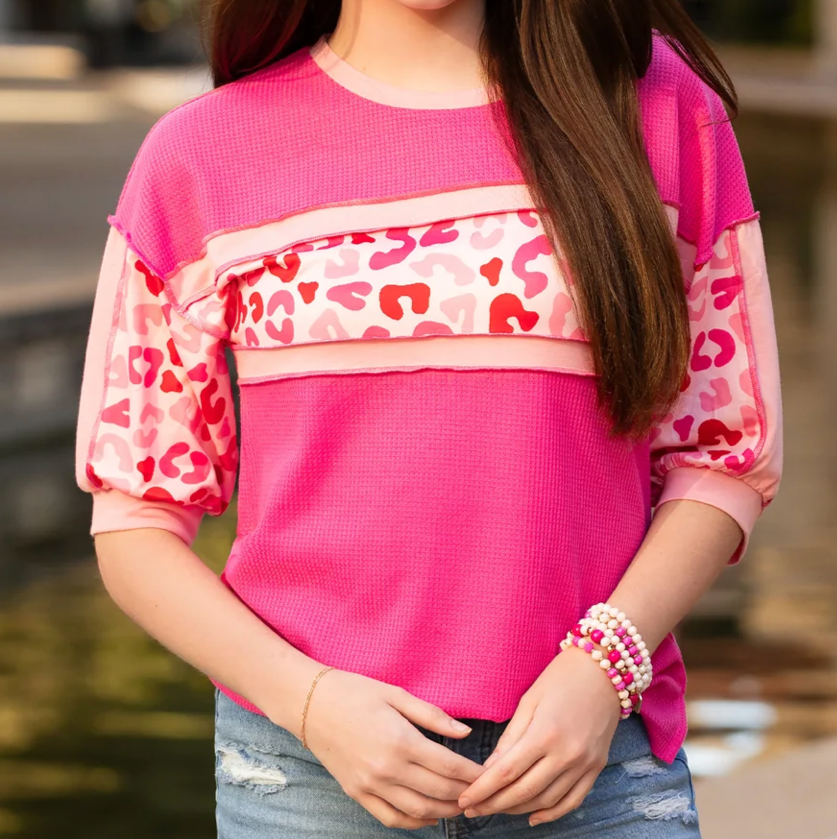 Pink Leopard Colorblock Tee