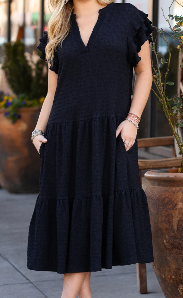 Black Textured Midi Dress