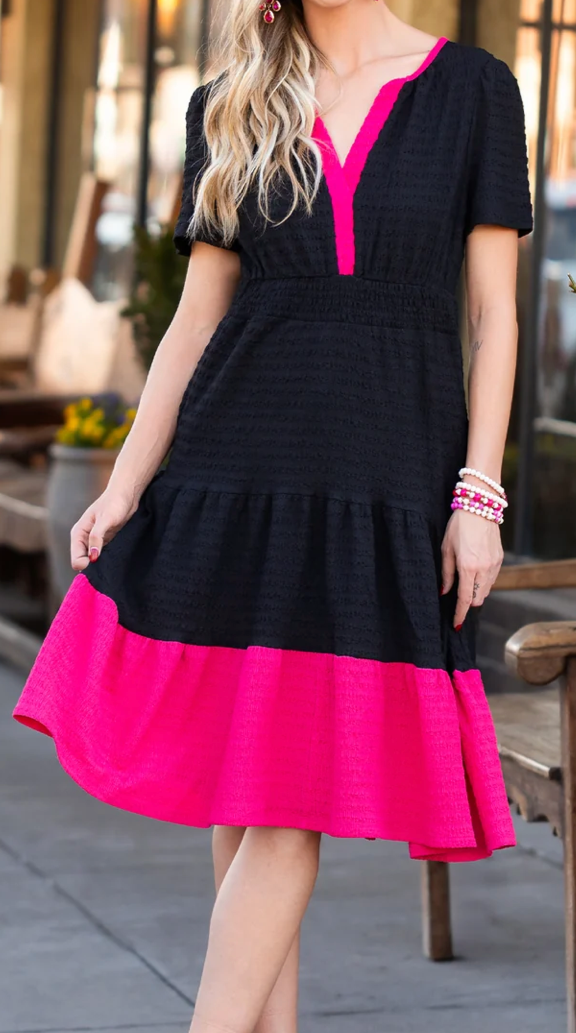 Black & Pink Textured Dress