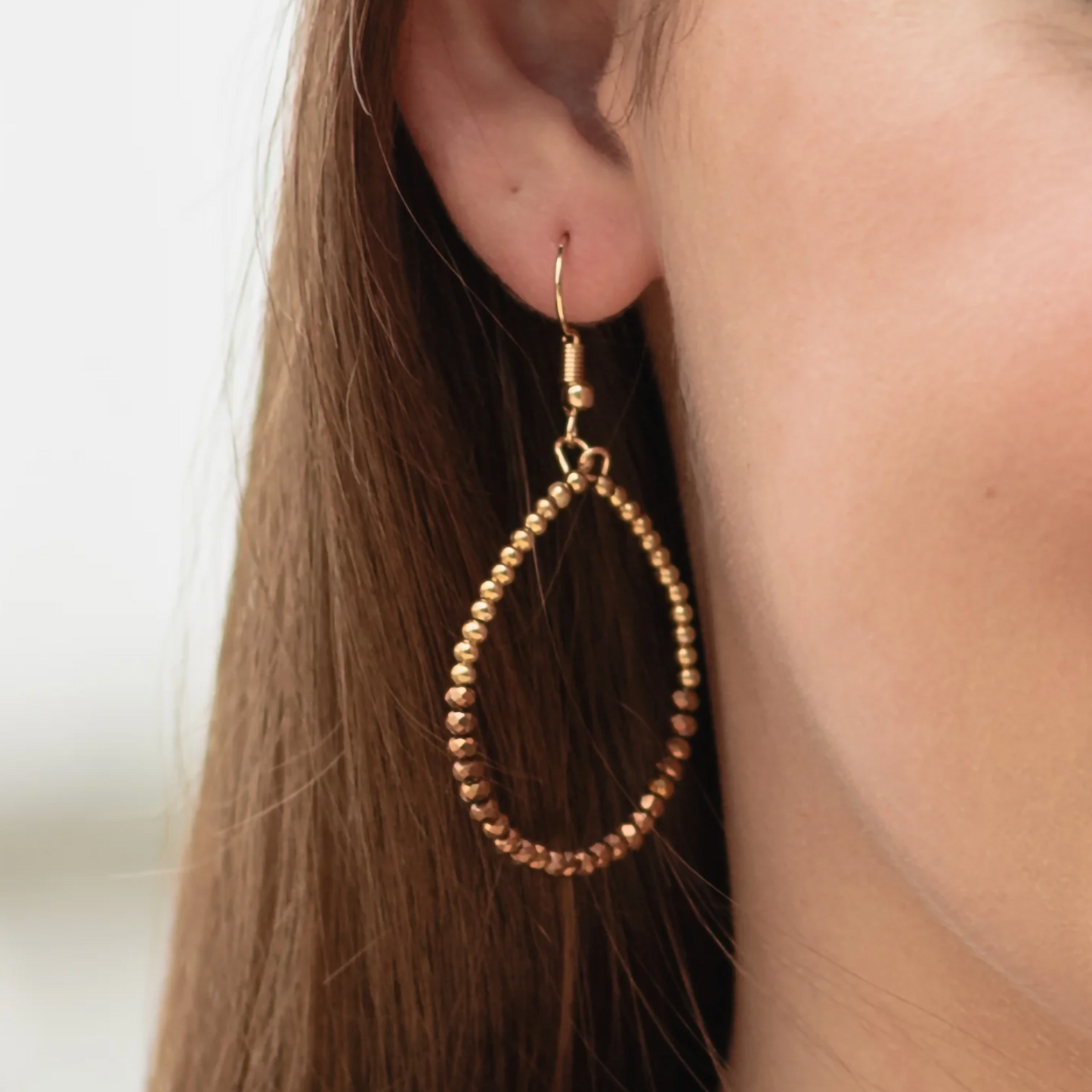 Crystal Beaded Hoop Earrings-Bronze
