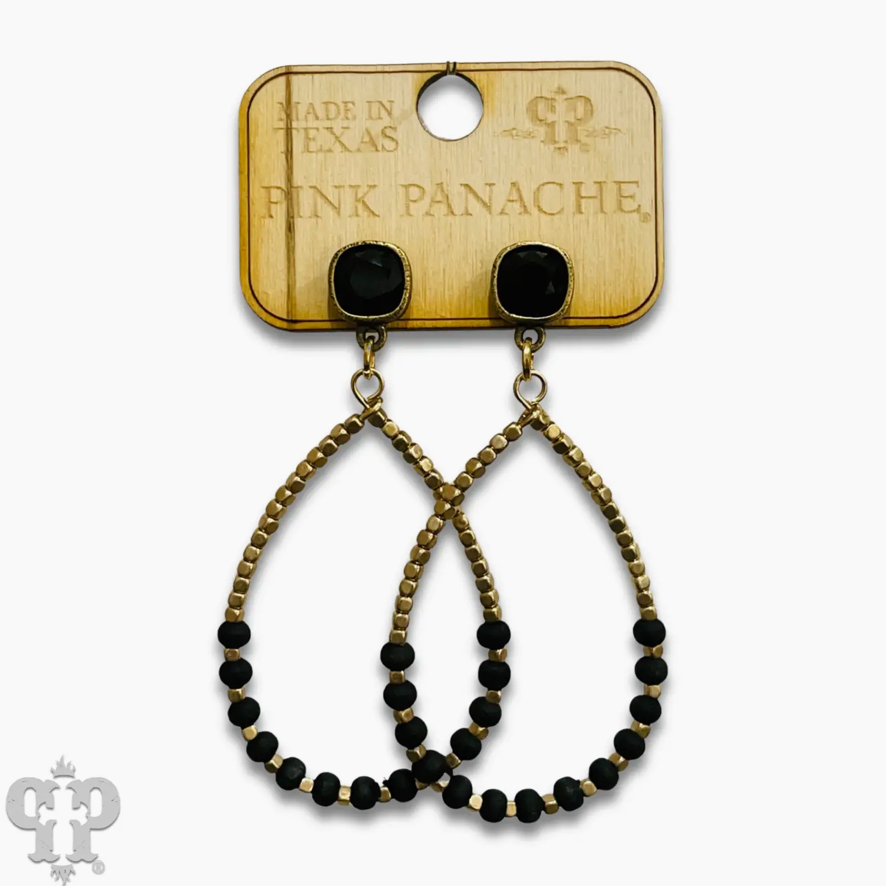 Pink Panache Beaded Teardrop Earrings-Black