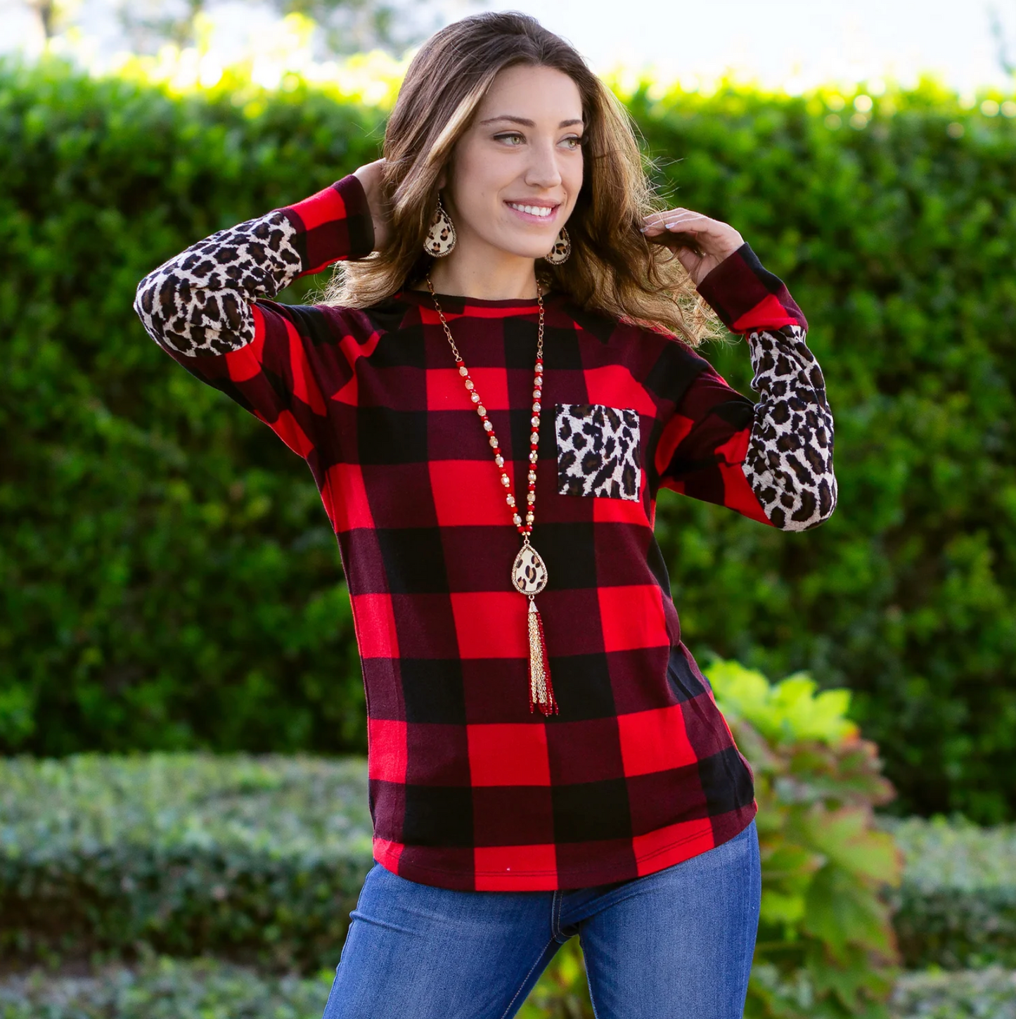 Buffalo Plaid Top w/Leopard