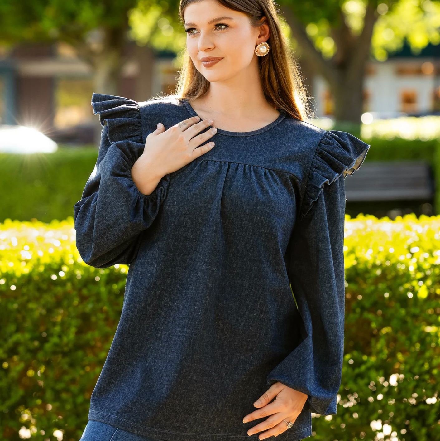 Denim Style Ruffle Top