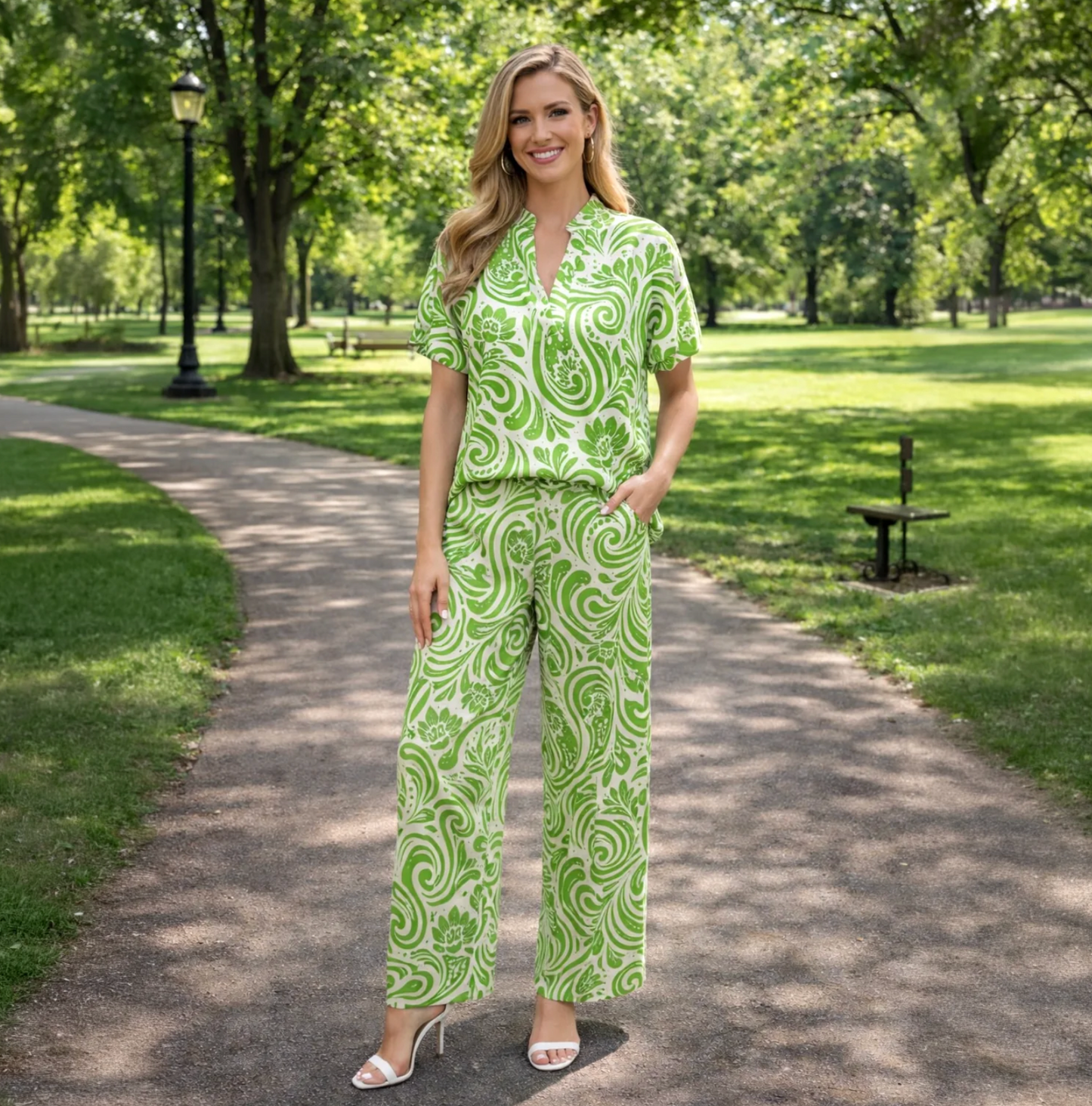 Paisley Print Wide Leg Pant Set