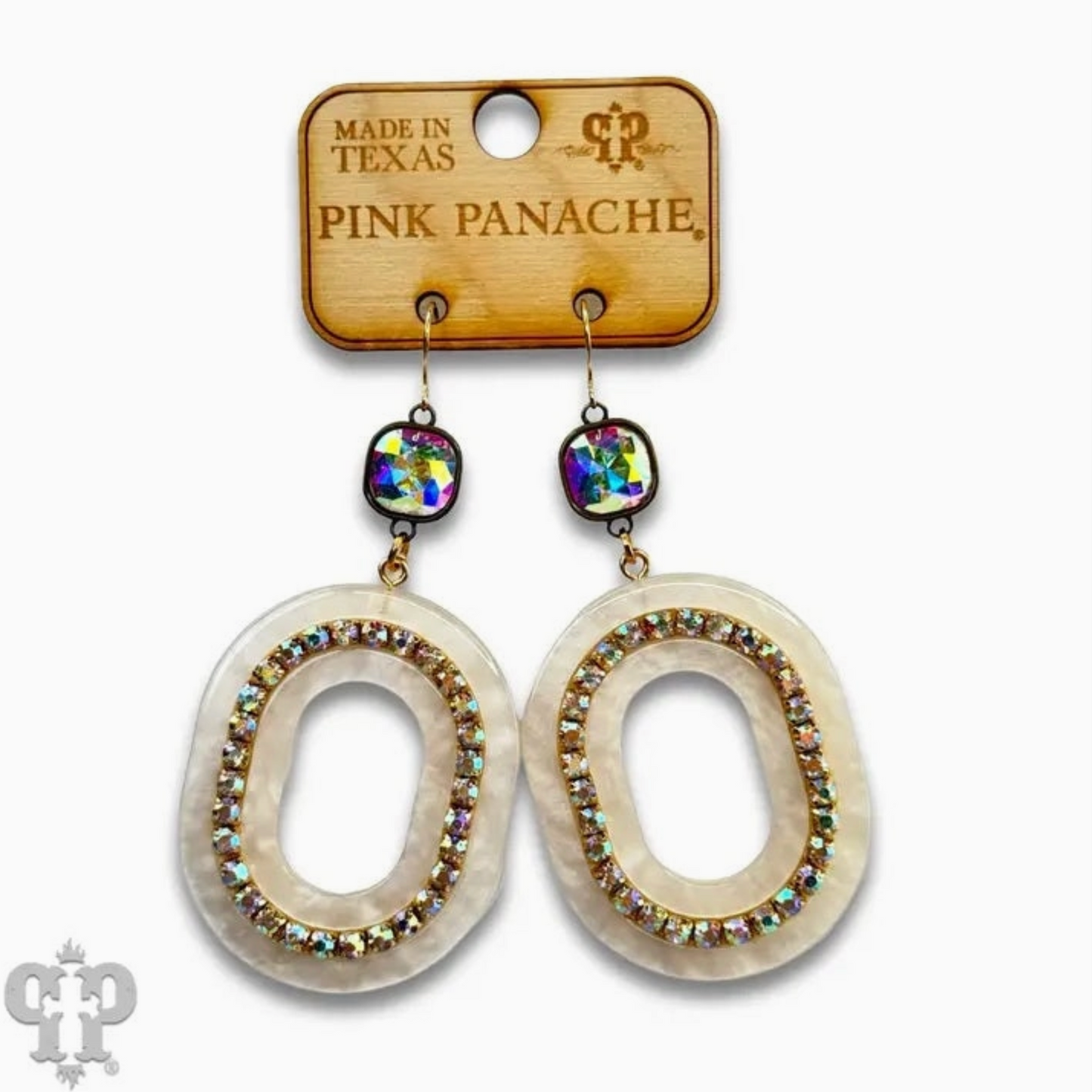 Pink Panache White Oval Earrings