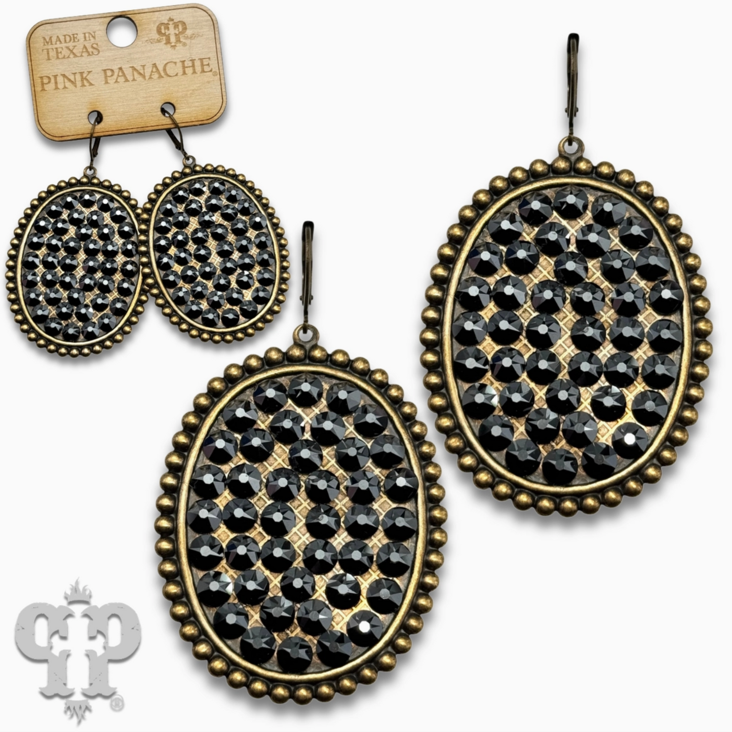 Pink Panache Black Oval Earrings