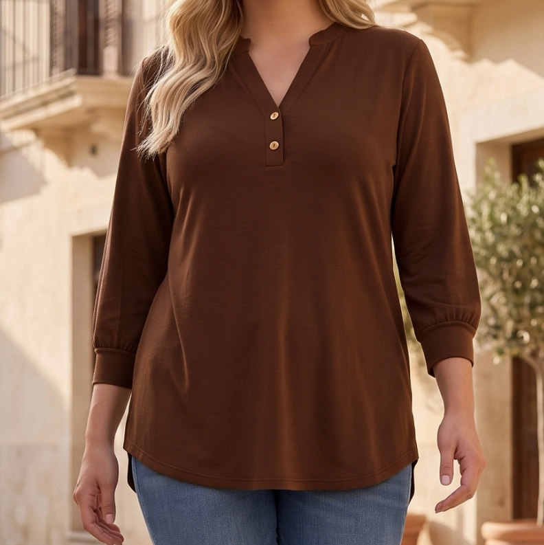Chocolate Brown 3/4 Sleeve Plus Top