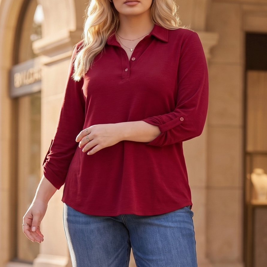 Jewel Red 3/4 Sleeve Plus Top