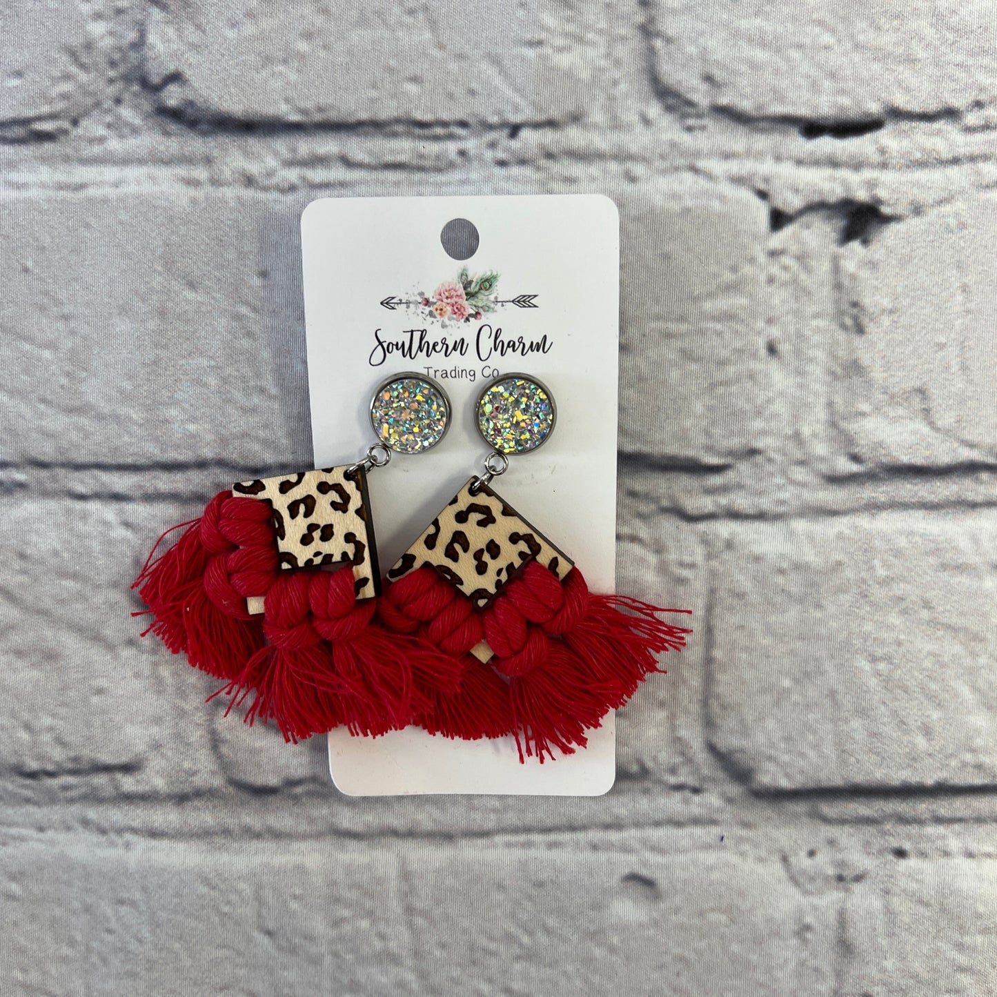 Red Leopard Fringe Earrings