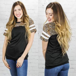 Black Half Sleeve Leopard Top