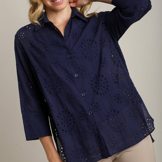 Navy Blue Eyelet Top