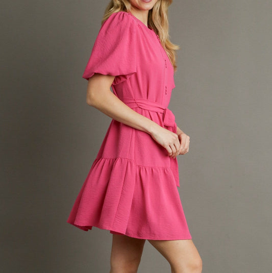 Hot Pink Tie-Waist Dress