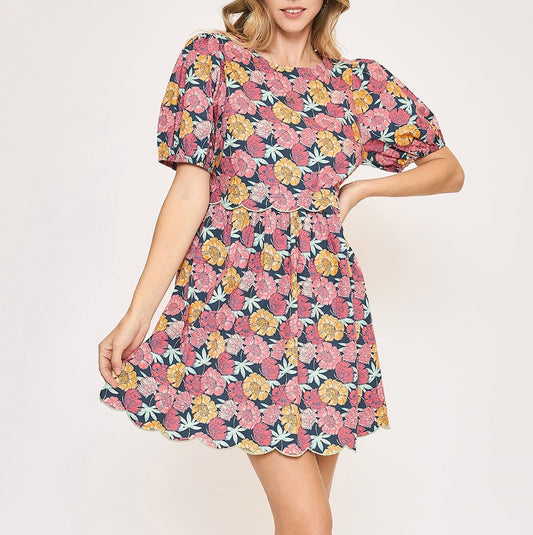 Blue Floral Back-Tie Dress
