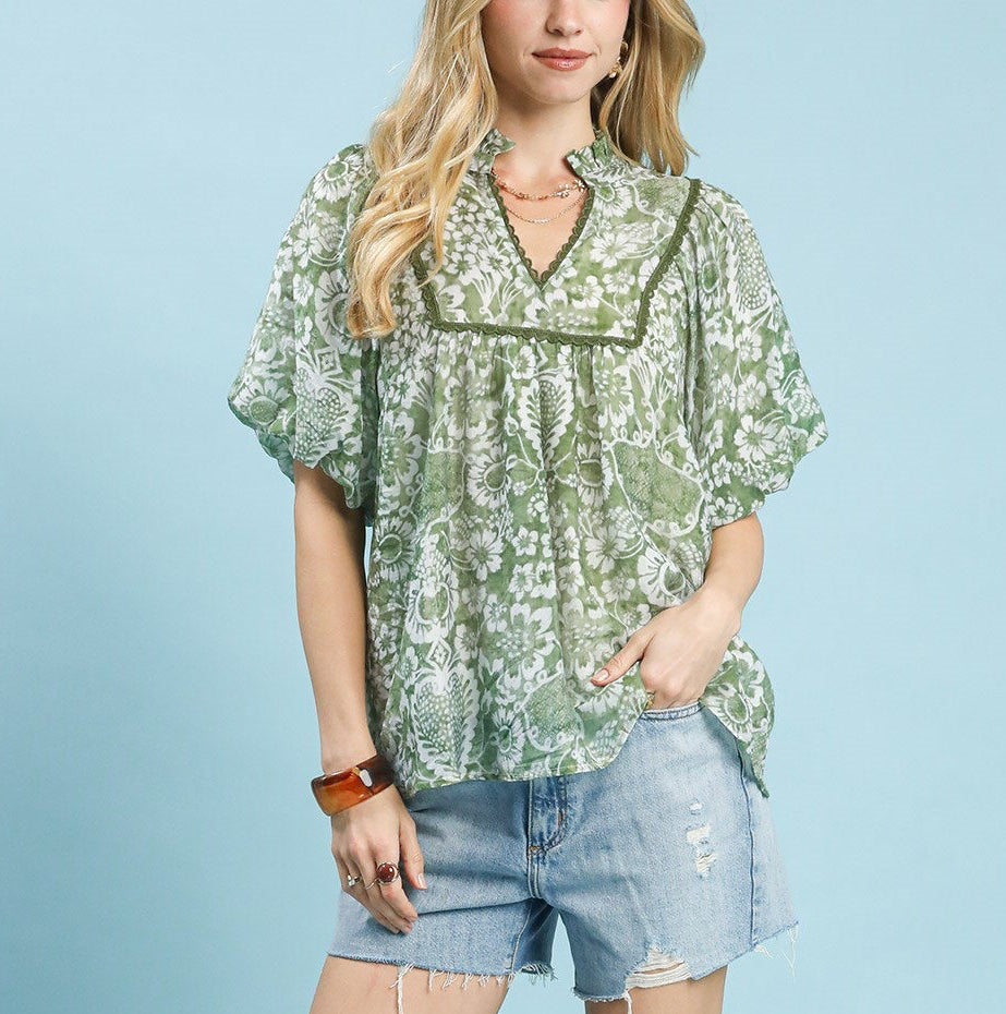 Sage Puff Sleeve Top