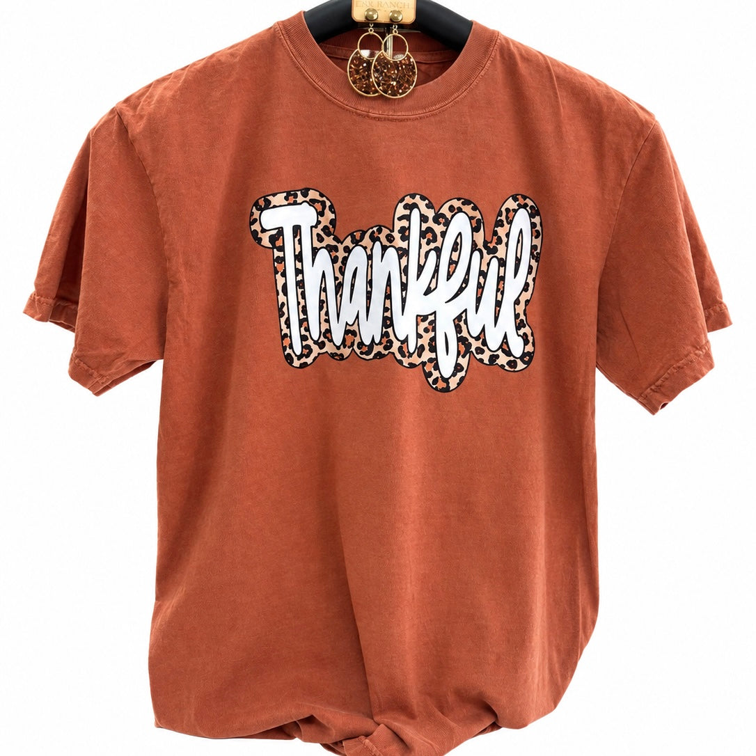 Thankful Leopard/White Tee
