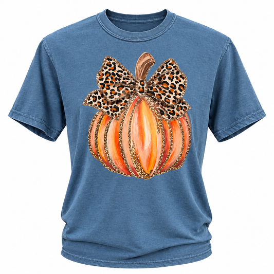 Glitter Pumpkin on Denim Blue Tee